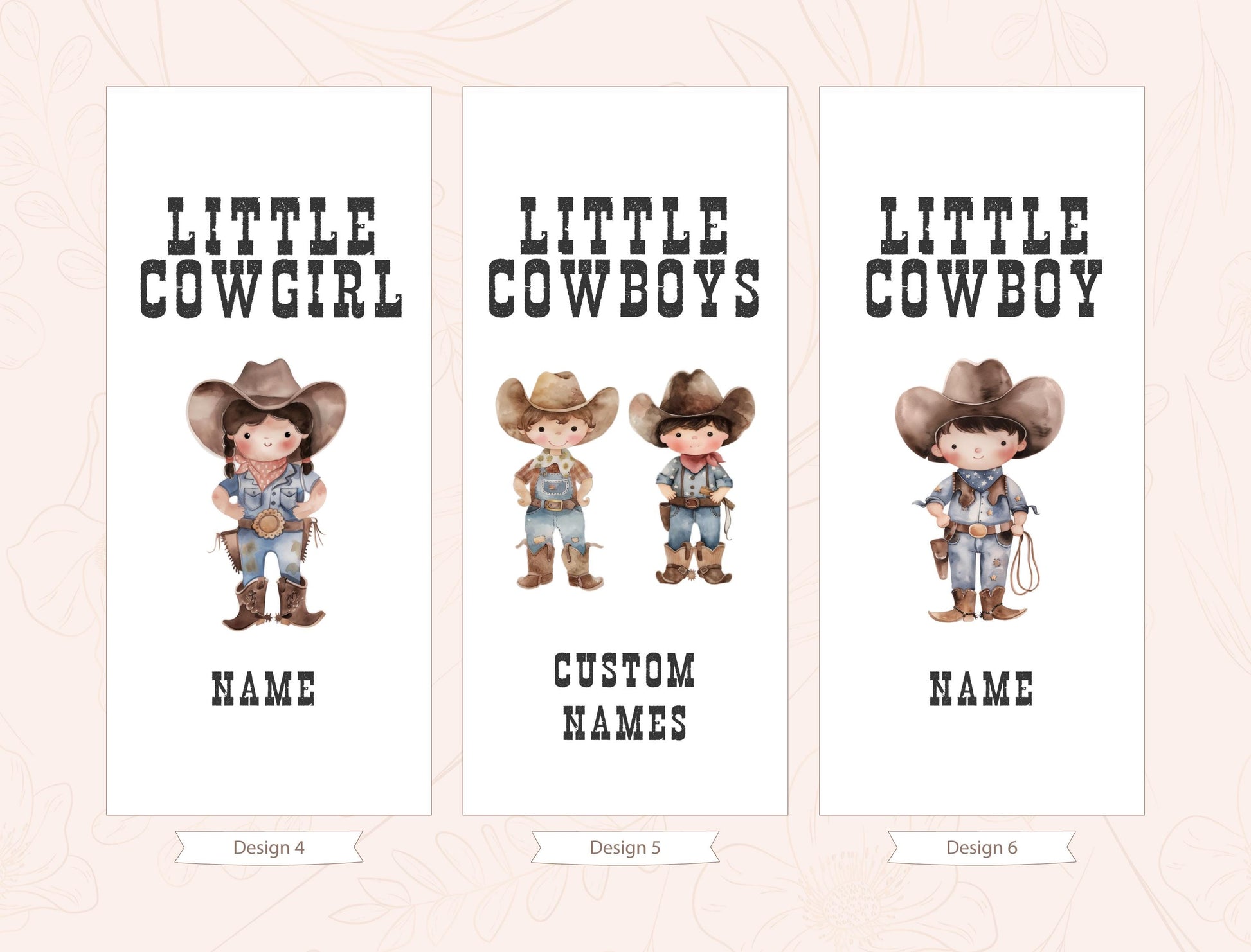 three banners with illustrations of cartoon cowboys and the names &quot;Little Cowboy&quot; and &quot;Little Cowboy Boy&quot; written on them.