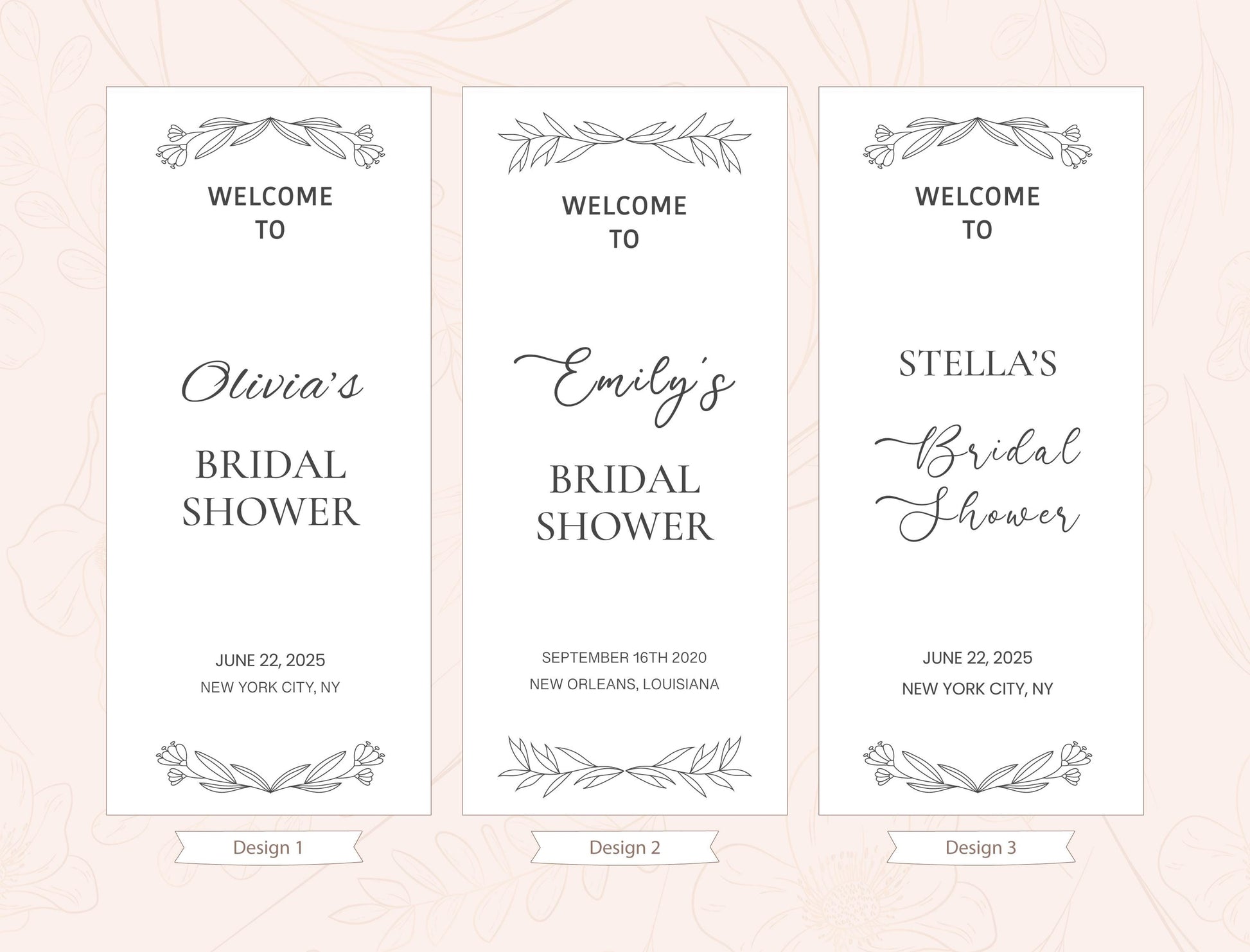 Welcome to Olivia&#39;s Bridal Shower, Emily&#39;s Bridal Shower, and Stella&#39;s Bridal Shower