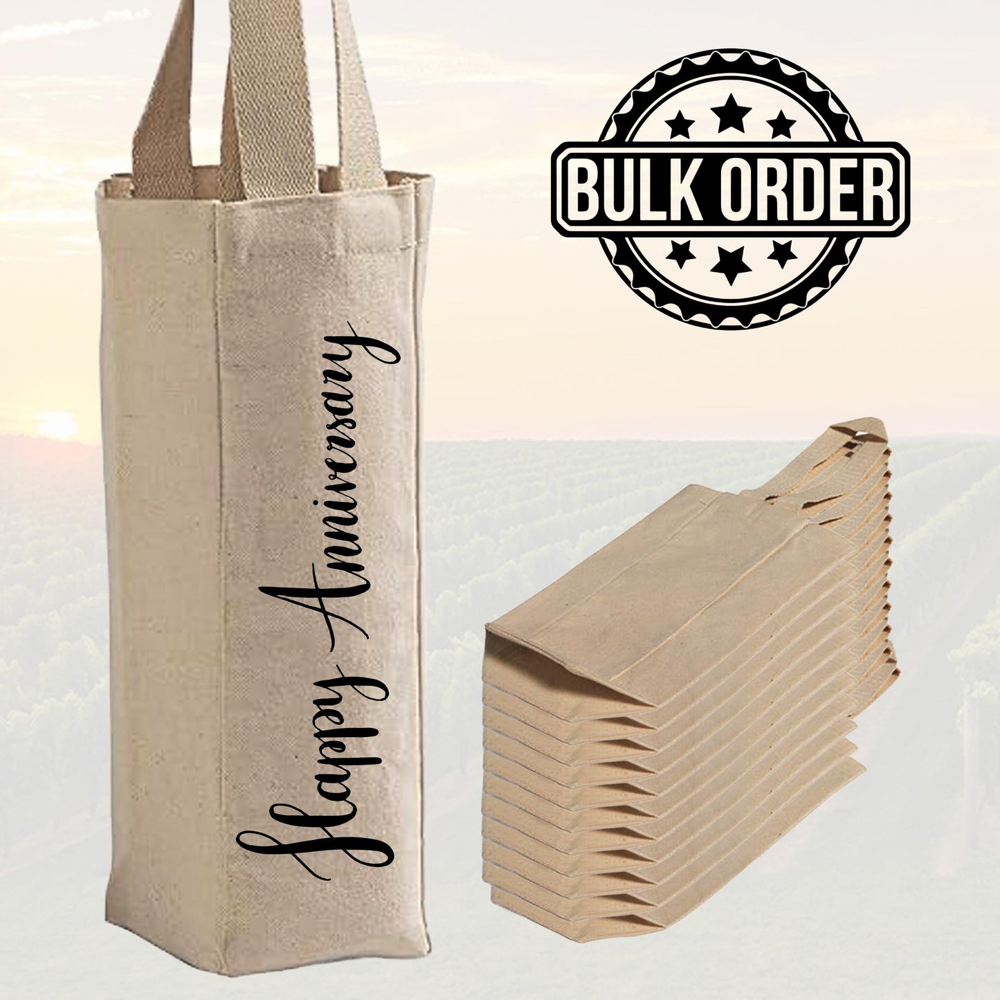 Canvas Wine Tote Bag – Custom Cotton Reusable Wine Carrier | Wedding Favor Gift