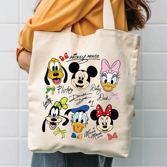 Mickey and Friends Tote - Large Durable Cotton Canvas Disney Character Bag