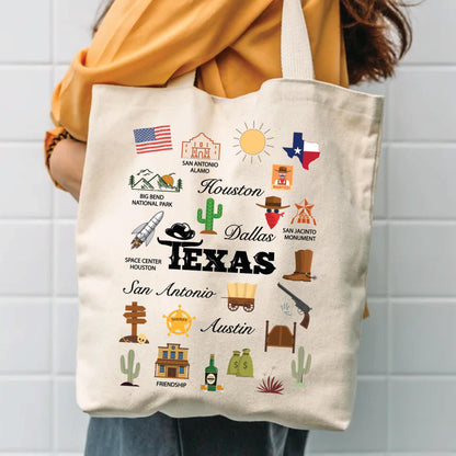 Texas Tote Bag - Durable Cotton Canvas Lone Star Tote With Zipper Pouch