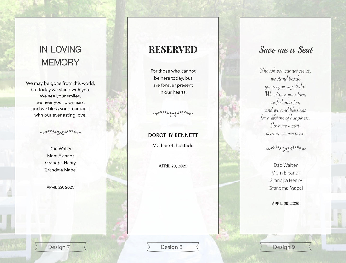 Wedding Chair Banner – Personalized Rustic Memorial Wedding Sign Tribute