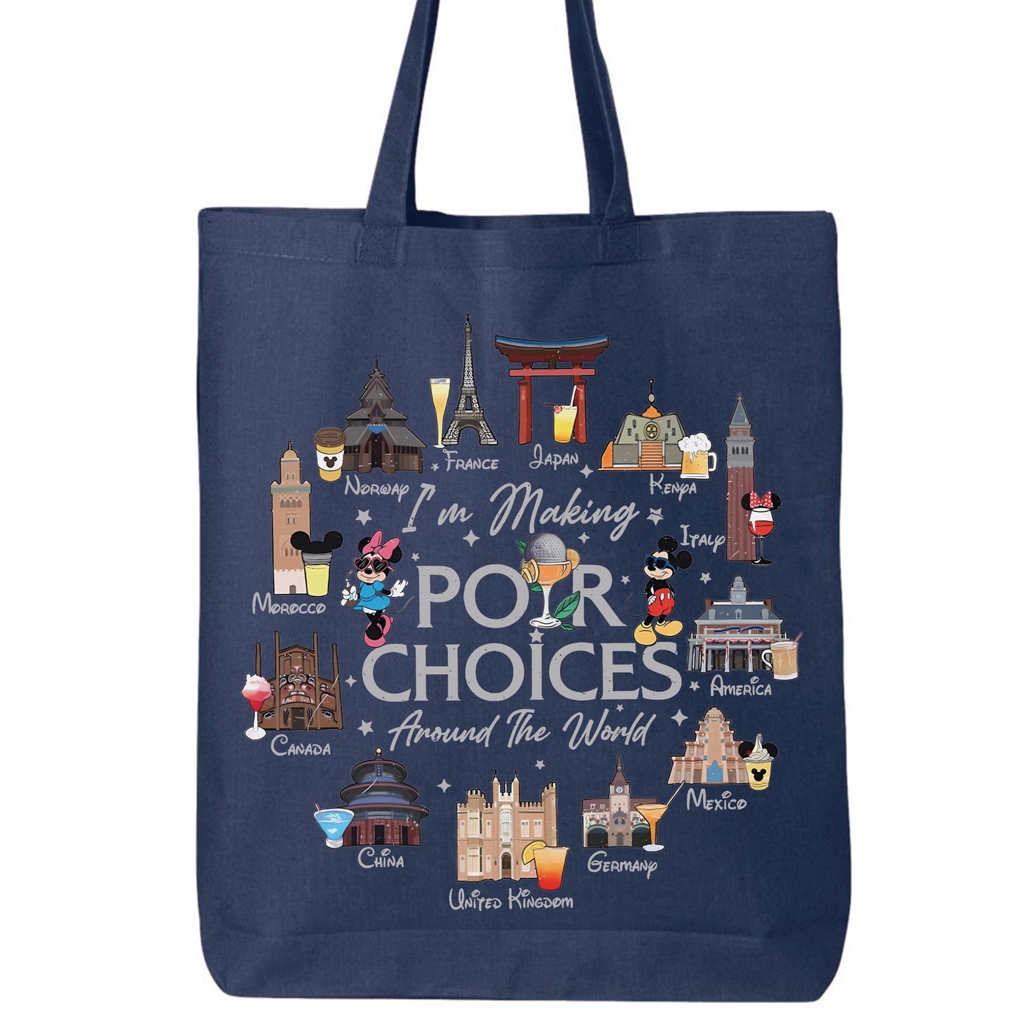 Disney Epcot Tote Bag - Durable Cotton Canvas Mickey Minnie World Showcase