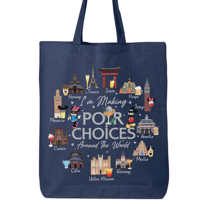 Disney Epcot Tote Bag - Durable Cotton Canvas Mickey Minnie World Showcase