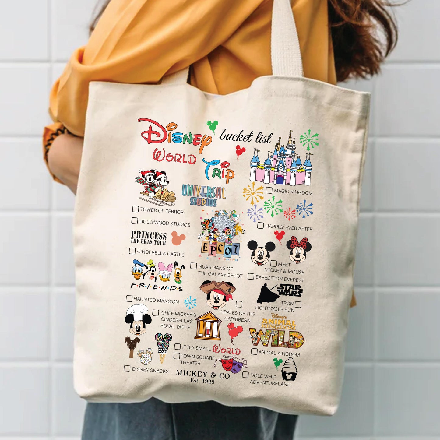 Disney Tote Bag - Durable Cotton Canvas Large Zippered Family Vacation Tote