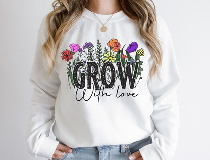 Gardening Shirt – Grow With Love Tee | Soft Breathable Cotton Floral Graphic