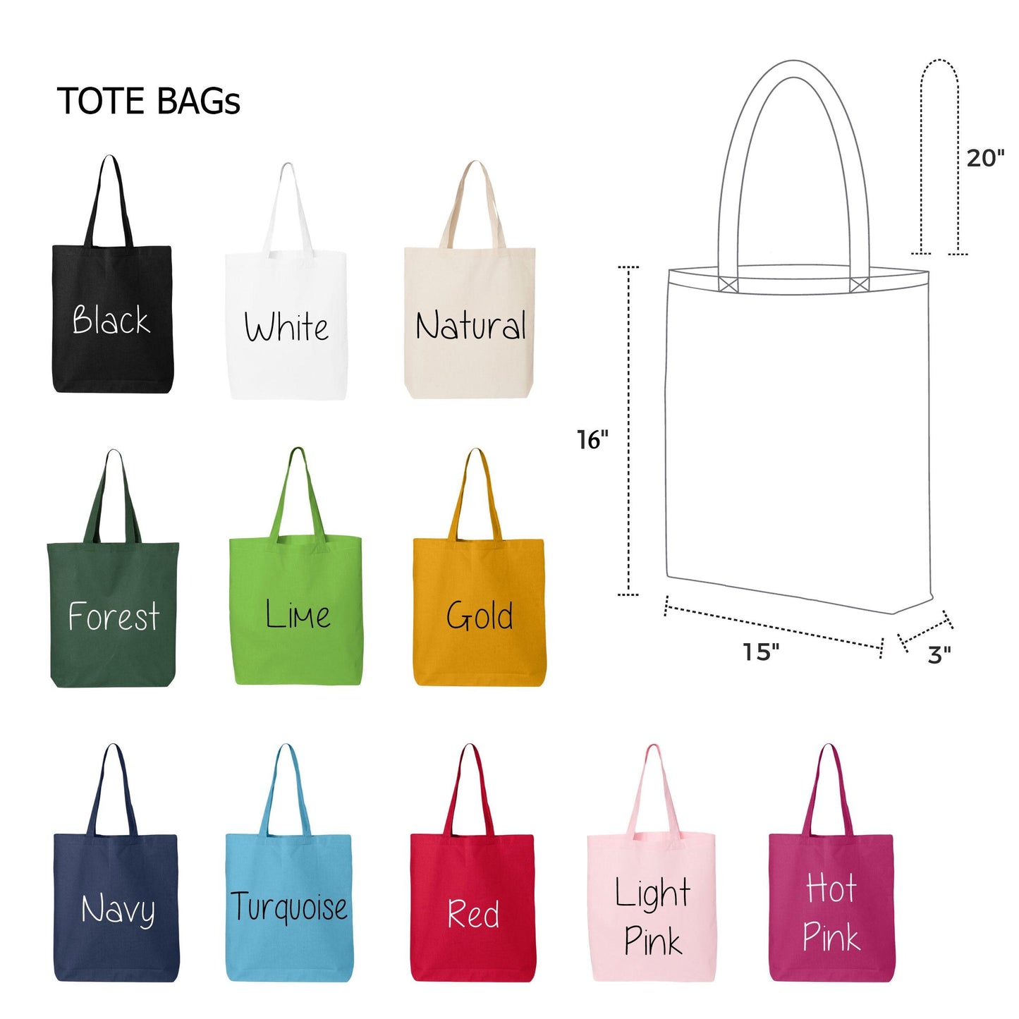 a tote bag size guide for all types of totes