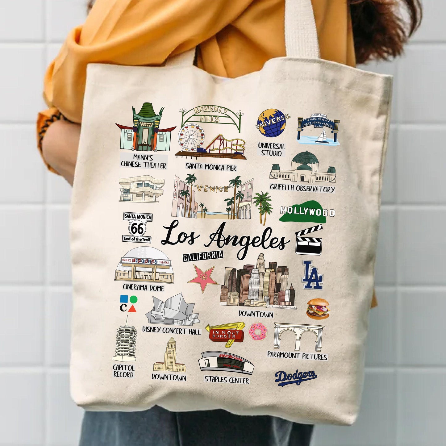 California Tote Bag - Large Zipper Tote | Durable Cotton Canvas Beverly Hills Bag