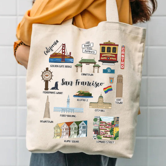 San Francisco Canvas Tote - Durable Large Cotton Canvas Bag with Zippered Pouch