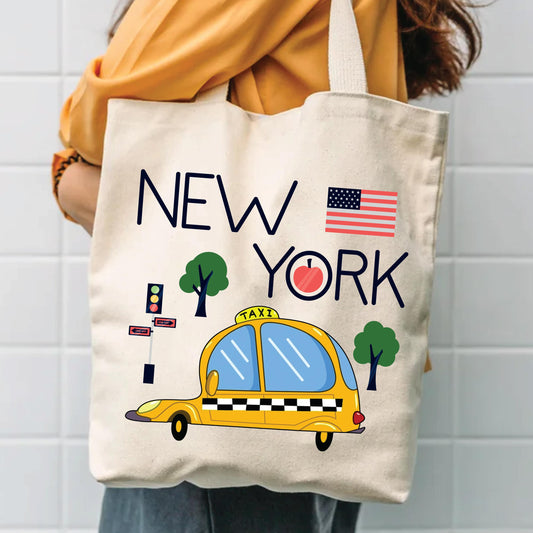 Cotton Canvas Tote - Durable Canvas Tote Bag With Zippered Makeup Pouch NYC Gift