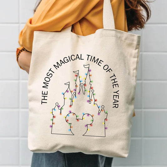 Disney Christmas Tote Bag - Holiday Canvas Makeup Pouch | Multi Purpose Gift Tote