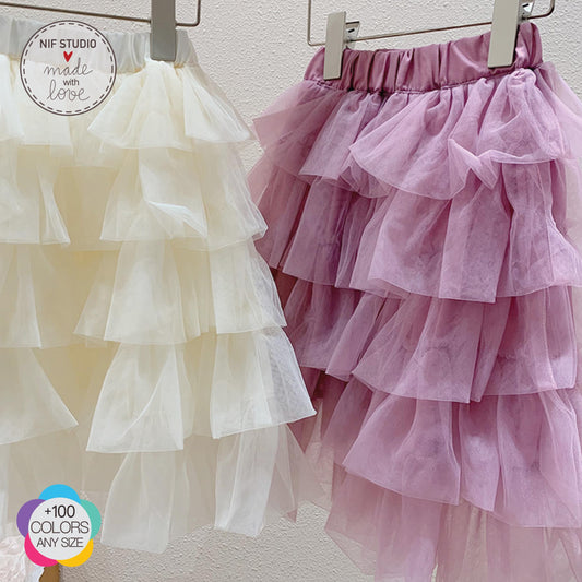 Mother Daughter Tutu - Custom Tulle Maxi Skirt With Elastic Waistband & Satin Fabric