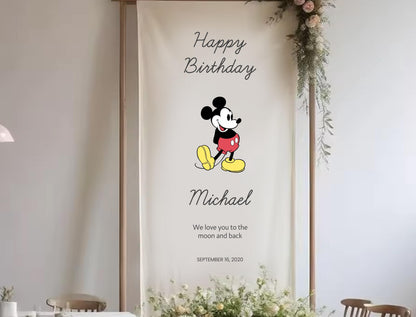 A banner with a Mickey Mouse illustration and a birthday message for Michael.