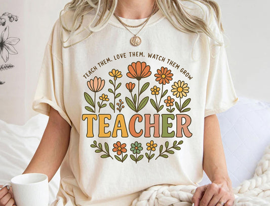 Trendy Teacher T-Shirt - Colorful Doodle Back To School Tee | Comfort Colors Soft Cotton