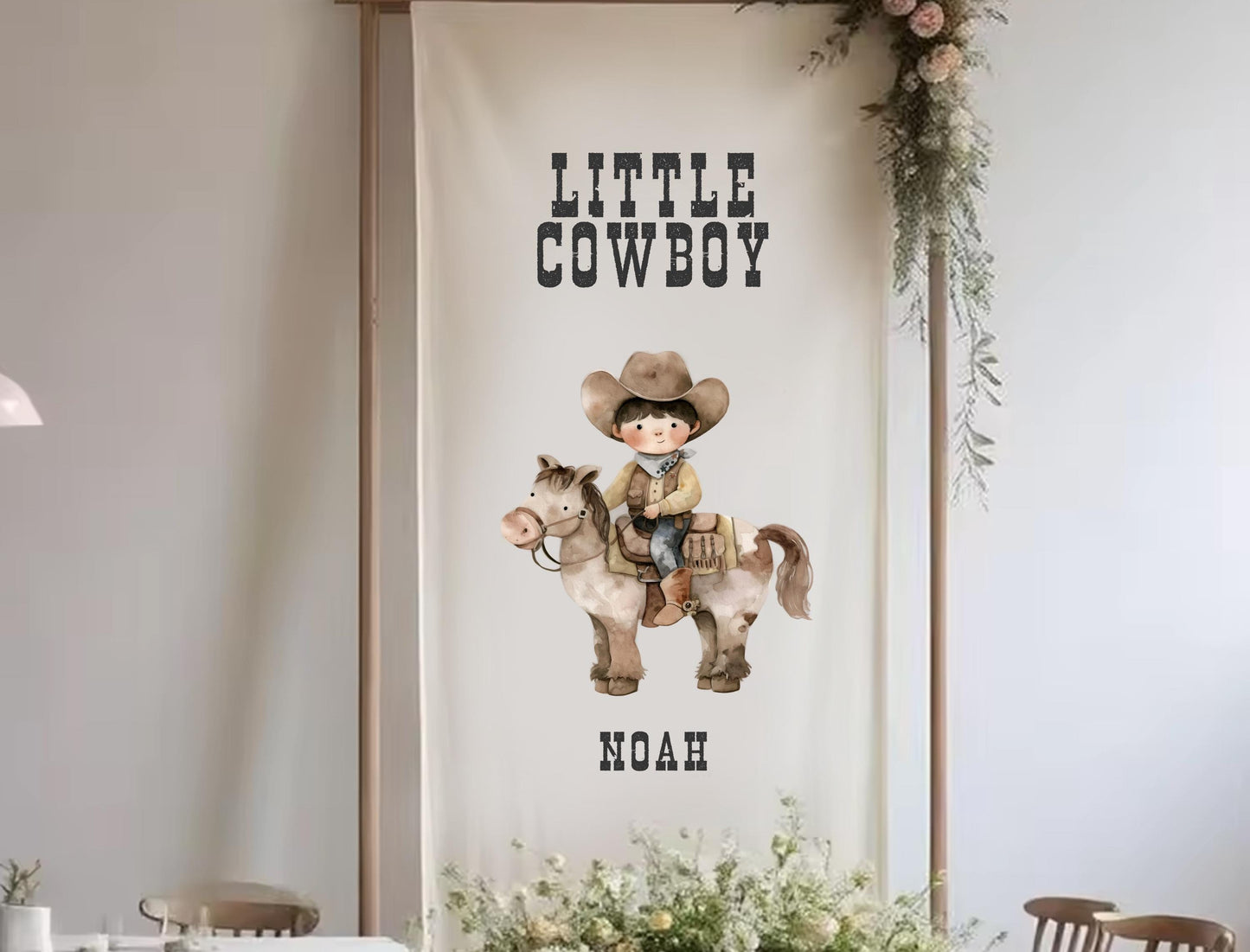 a banner with a cowboy illustration and the text &quot;Little Cowboy&quot; above it.
