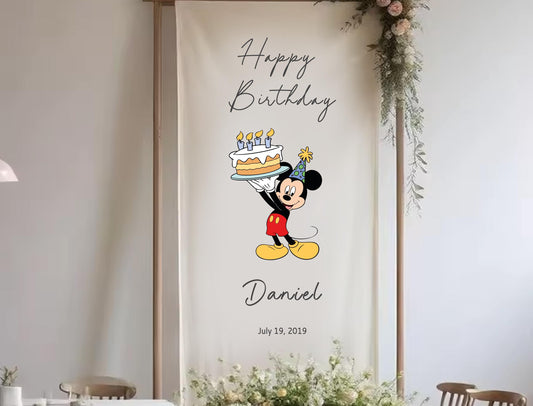 A banner with a cartoon character holding a birthday cake, celebrating Daniel&#39;s birthday.