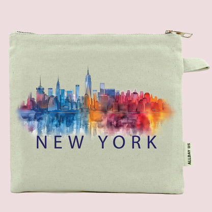Watercolor Cityscape Tote - Durable Cotton Canvas Shopper Bag With Zipper